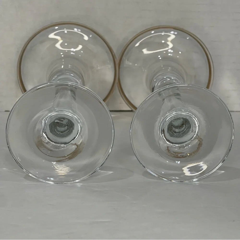 Gold Rimmed Crystal Stemmed Candlestick Holders 6.75” Formal Elegant VTG 2 Set